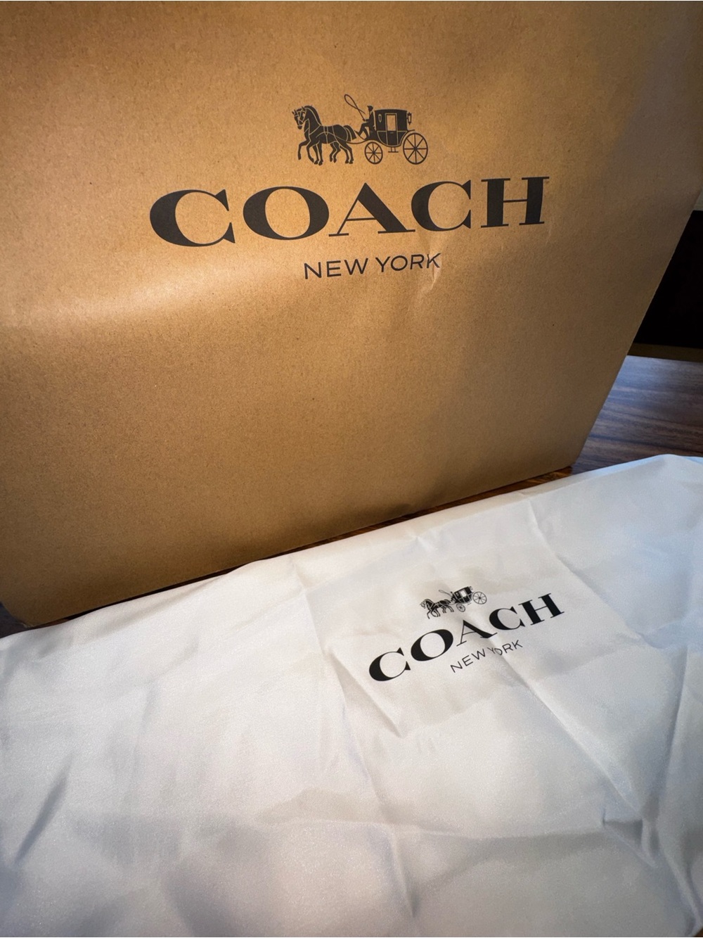 Coach White and Brown Branded Dust Bag Set